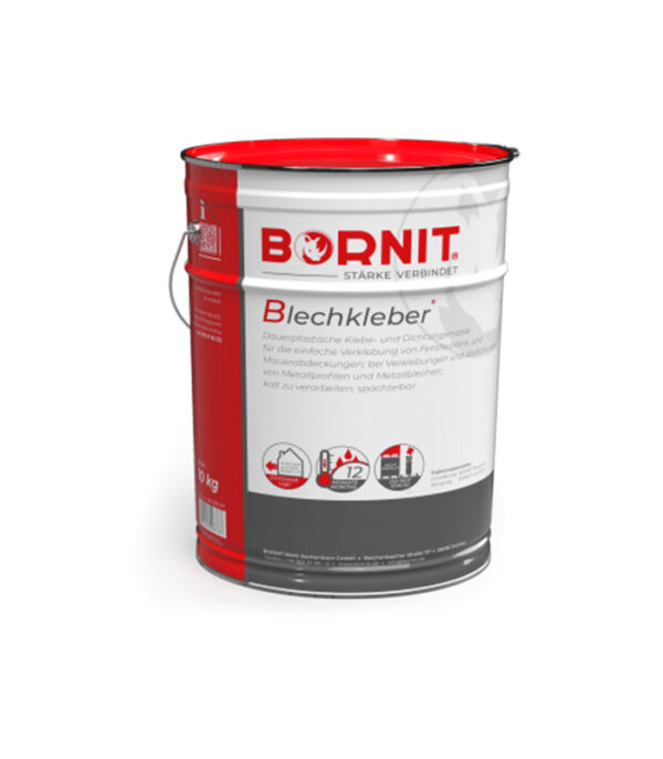 Klej do blach BORNIT®-Blechkleber przeznaczony jest do klejenia i uszczelniania profili i blach metalowych, np. z tytan-cynku, miedzi, aluminium, stali nierdzewnej i ołowiu na innych materiałach budowlanych.